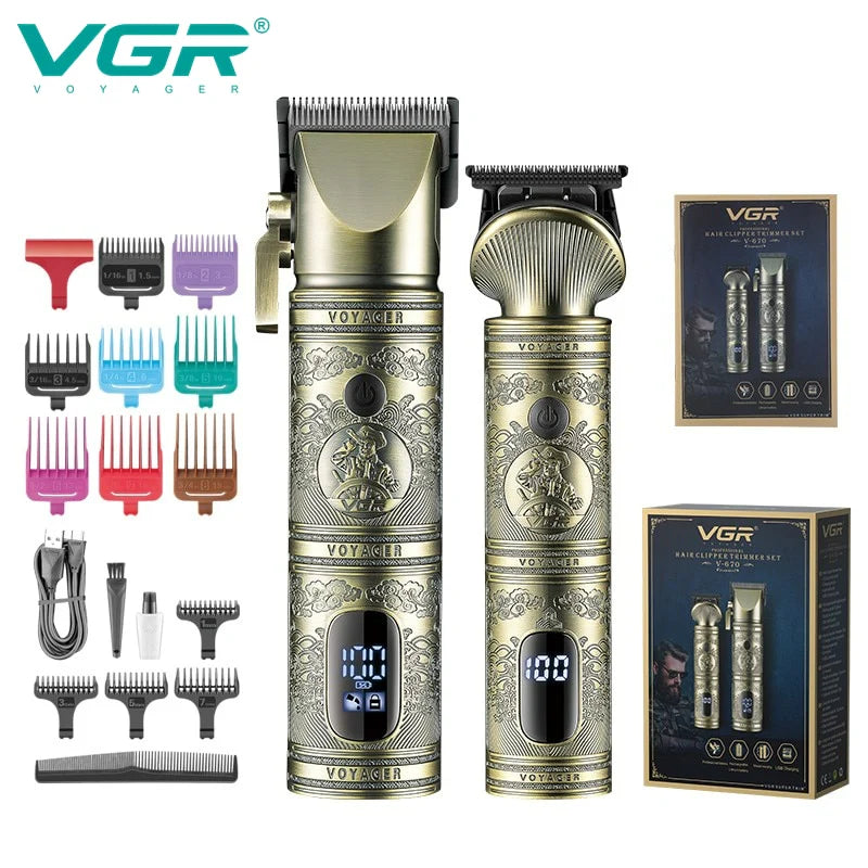 Ensemble de tondeuse à cheveux et de coupe-cheveux professionnel en métal VGR - V-670