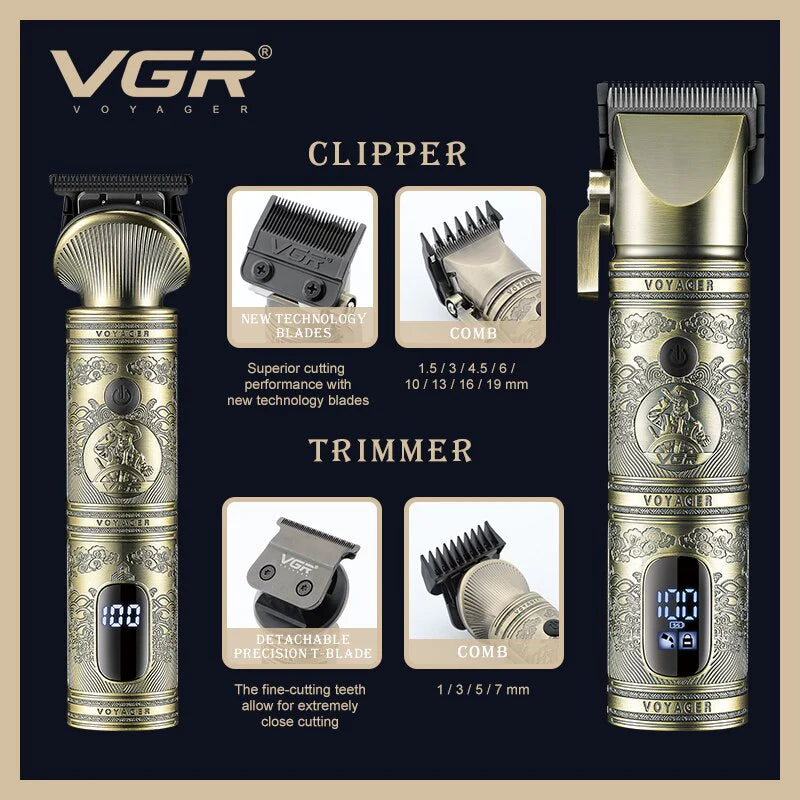 VGR Professional Metal Hair Clipper and Trimmer Set - V-670