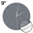 Hauz 9" Round Wall Clock with Light Gray Background and White Details-WC5006