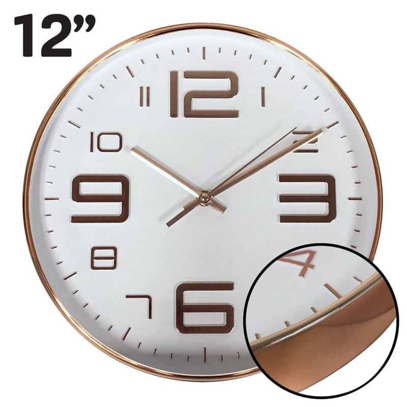 Reloj de pared redondo de 12" HAUZ con fondo y bordes blancos - WC5082 