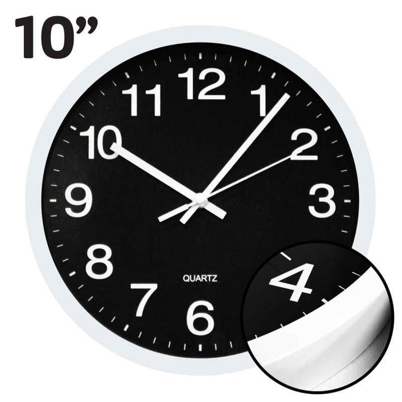 Horloge murale ronde noire HAUZ de 12 pouces avec aiguilles et chiffres blancs-WC5099