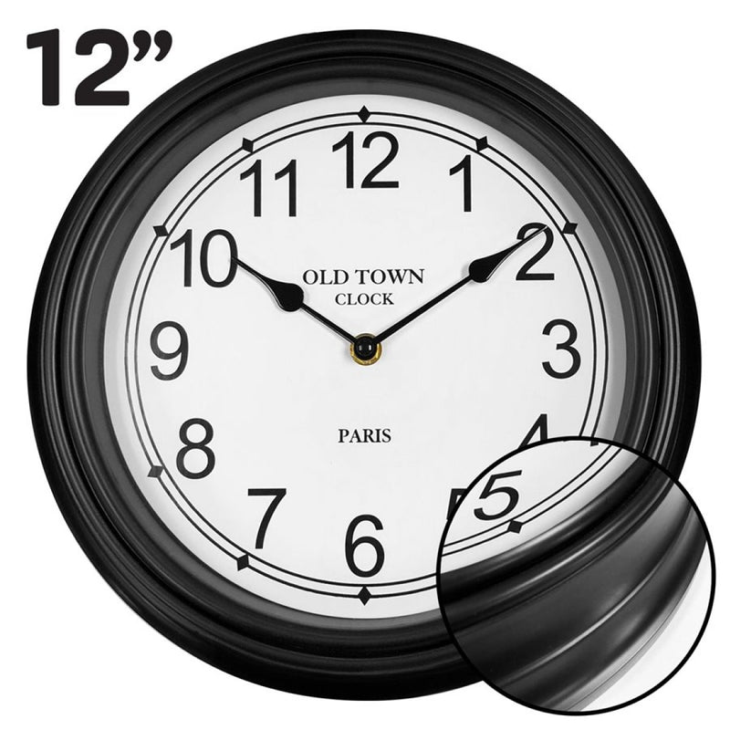 Hauz Round 12" wall clock with large black borders and white background-WC5105