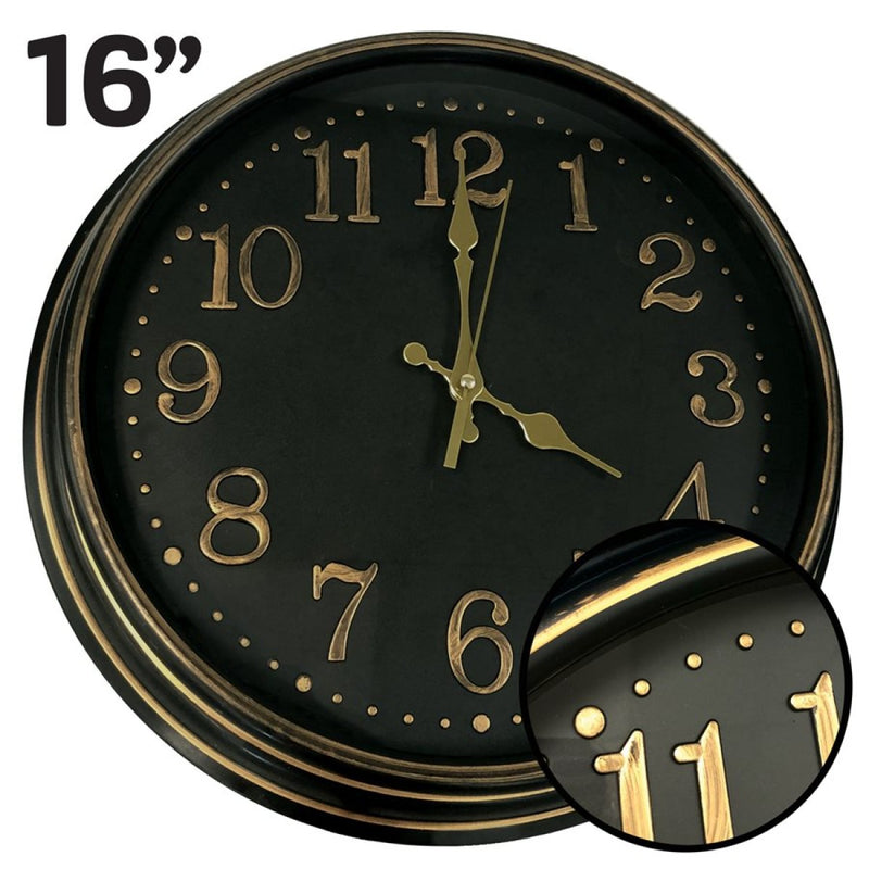 Hauz Round 16" wall clock all in black with copper details-WC5150