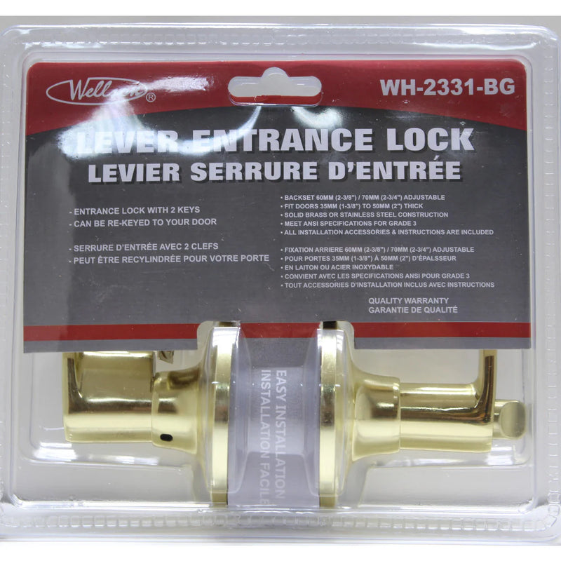 WELLSON Lever Entrance lock with keys Brass - WH-2331-BG