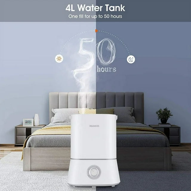 HOMECH Air Humidifiers for Bedroom, 4L Cool Mist Humidifiers for Large Room, 26dB Quiet Humidifiers for Baby-AH001