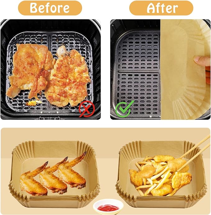 Square Non-Stick Air Fryer Disposable Liners 20cm, 50pcs