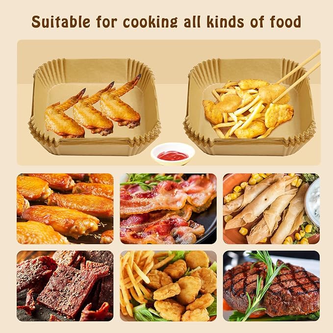 Square Non-Stick Air Fryer Disposable Liners 16cm, 50pcs