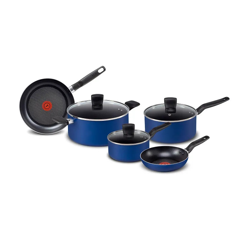 T-FAL Essentials 8pc Cookware Set Blue/Gold - B474S874/ B455S874