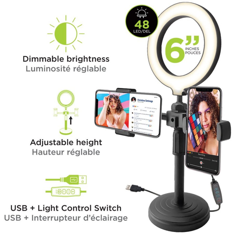 BOOST 6" LED Ring Light with 2 phone holders- BRL131