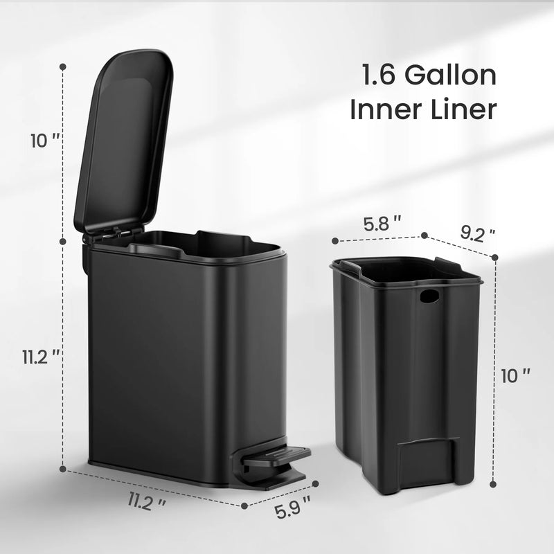 CESUN Slim Step Trash Can 6L - Black