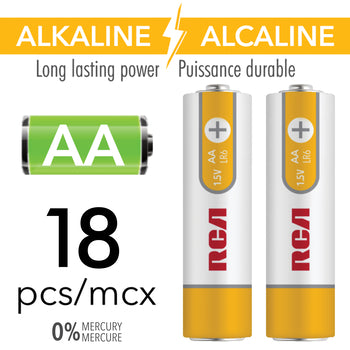 RCA 18 Pack AA Alkaline Batteries Mercury Free - RAK18AA