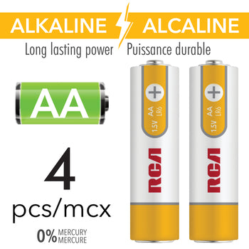 RCA 4 Pack AA Alkaline Batteries Mercury Free - RAK4AA