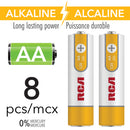 RCA 8 Pack AA Alkaline Batteries Mercury Free - RAK8AA
