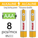 RCA 8 Pack AAA Alkaline Batteries Mercury Free - RAK8AAA