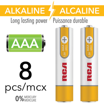 RCA 8 Pack AAA Alkaline Batteries Mercury Free - RAK8AAA