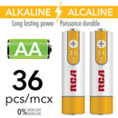 RCA 36 Pack AA Alkaline Batteries Mercury Free - RAK36AA