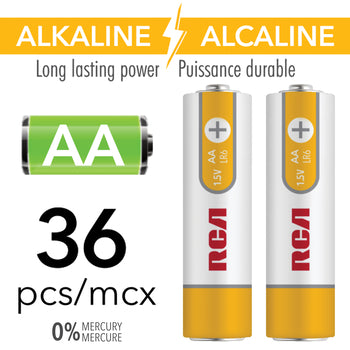 RCA 36 Pack AA Alkaline Batteries Mercury Free - RAK36AA