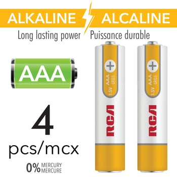 RCA 4 Pack AAA Alkaline Batteries Mercury Free - RAK4AAA