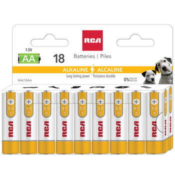 RCA 18 Pack AA Alkaline Batteries Mercury Free - RAK18AA