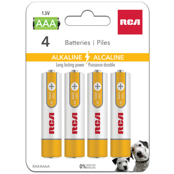 RCA 4 Pack AAA Alkaline Batteries Mercury Free - RAK4AAA