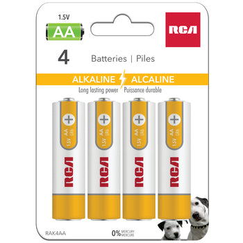 RCA 4 Pack AA Alkaline Batteries Mercury Free - RAK4AA