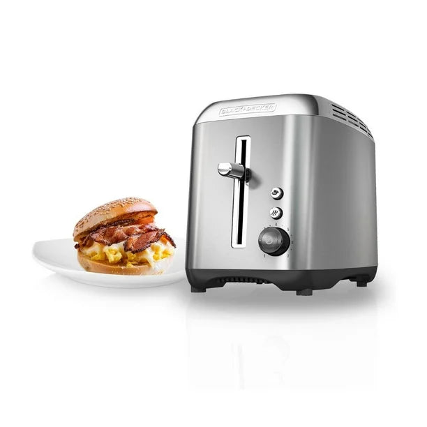 Black+Decker Brushed Stainless Steel 2-Slices Toaster,Factory serviced with Home Essentials warranty -TR3490SKT