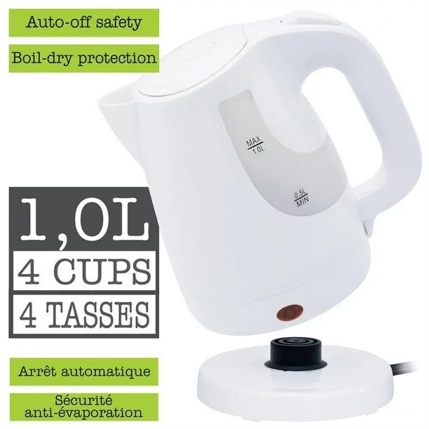 Hauz Cordless Kettle 1 Liters, 1000 Watts, White-AKL395