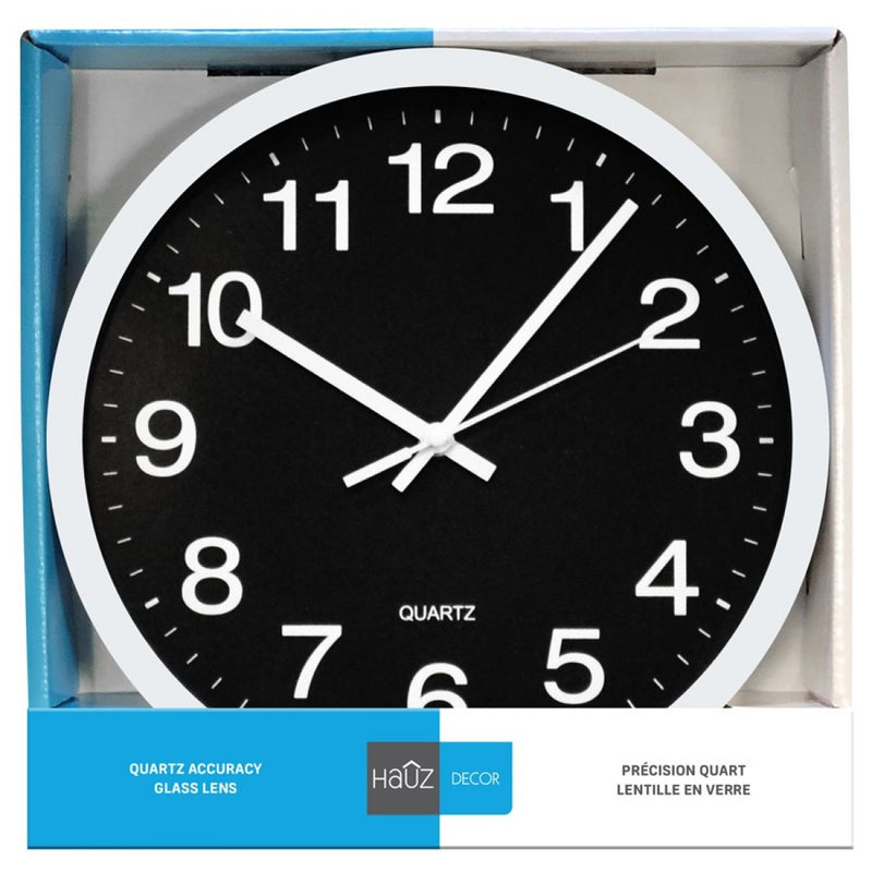 HAUZ Round 12 in. black wall clock whith white pointers and numbers-WC5099