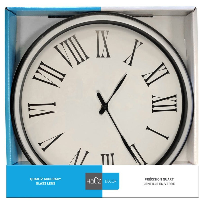 Hauz Round 14" wall clock white background and black details with vintage style-WC5143