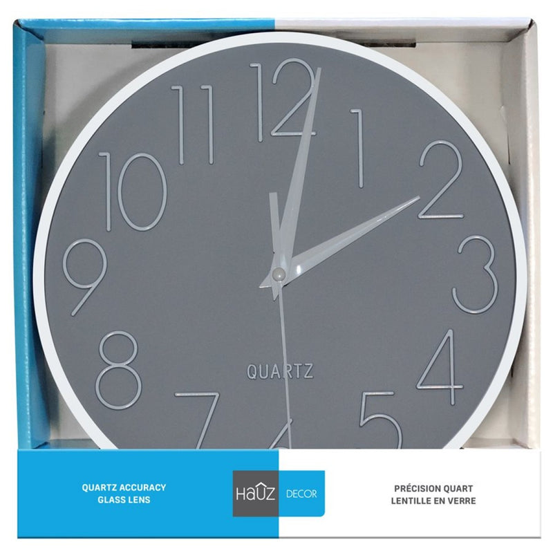 Hauz 22cm 9" Round Wall Clock with Light Gray Background and White Details-WC5006