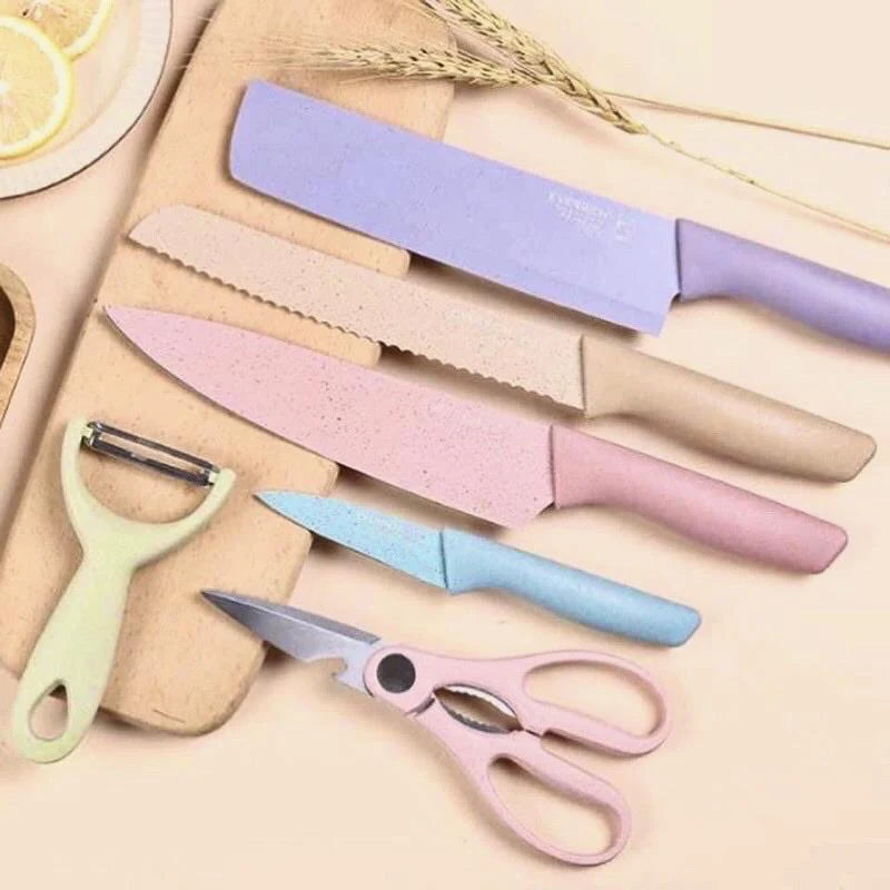 EVCRIVERH 6 Piece Pastel Corrugated Kitchen Knife Set