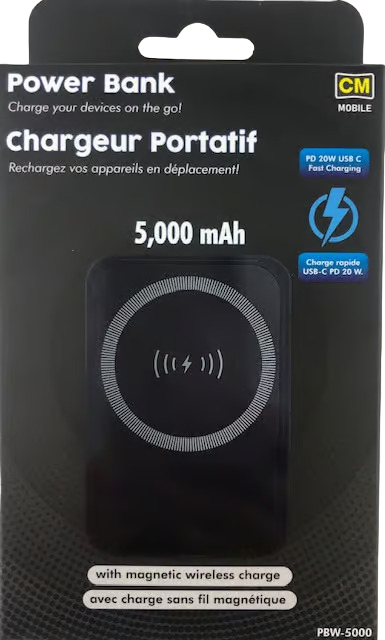 CM Mobile Power bank 5,000 mAh with magnetic wireless charging - PBW-5000