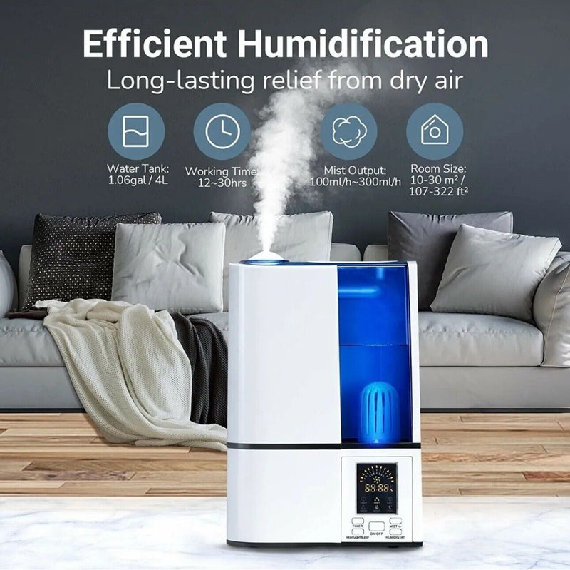 TAOTRINCS Cool Mist Humidifier, LED Display, 4L/1.06 Gallon Large Capacity-TT-AH001