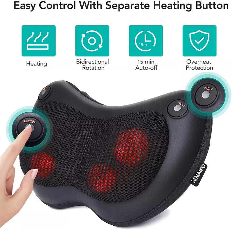 NAIPO  Shiatsu Back Neck and Shoulder Massager with Heat Deep Tissue 3D Kneading Pillo-CPM01