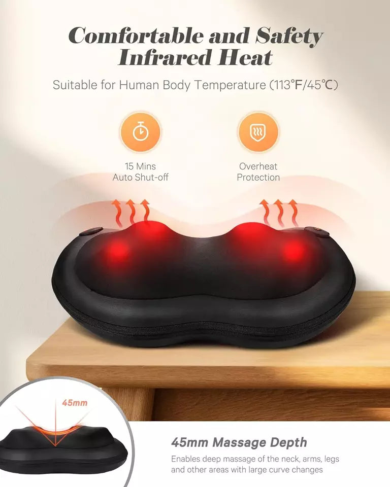 NAIPO  Shiatsu Back Neck and Shoulder Massager with Heat Deep Tissue 3D Kneading Pillo-CPM01