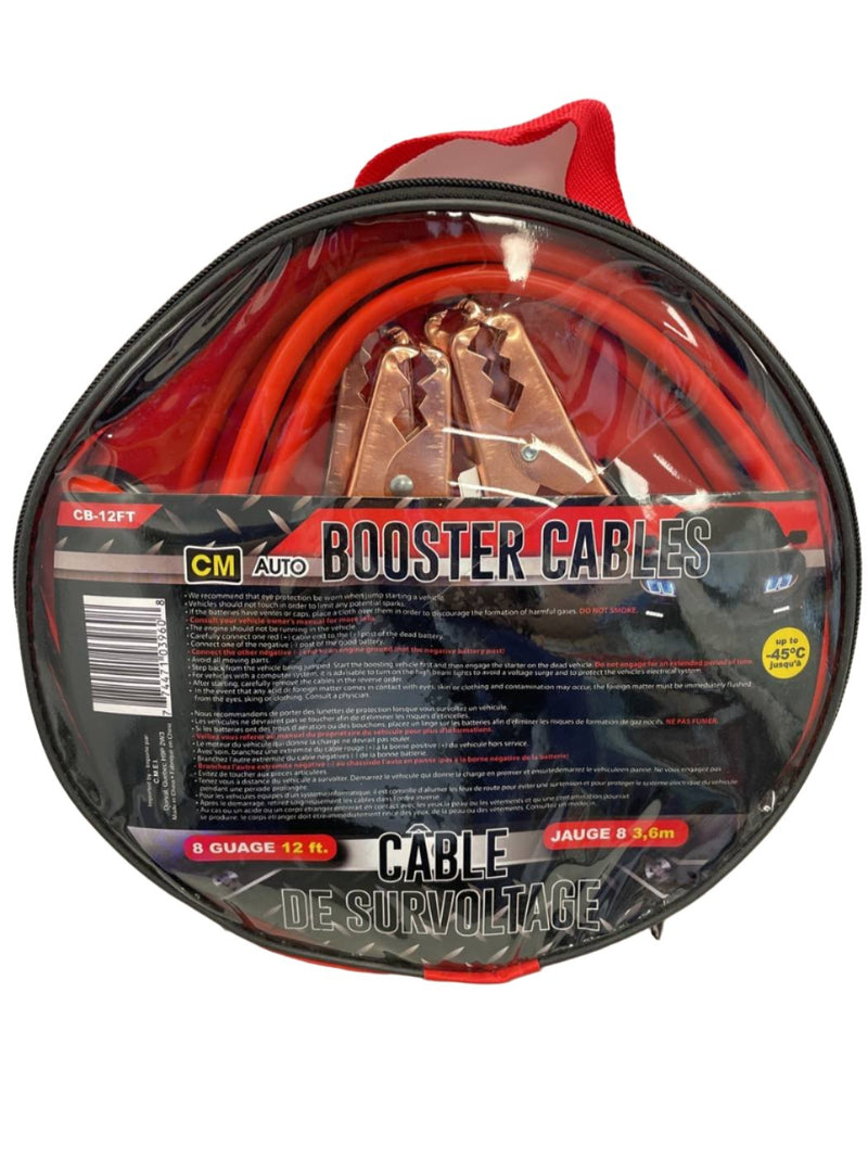 CM Auto Booster Cables 8 Gauge 12 ft-CB-12FT