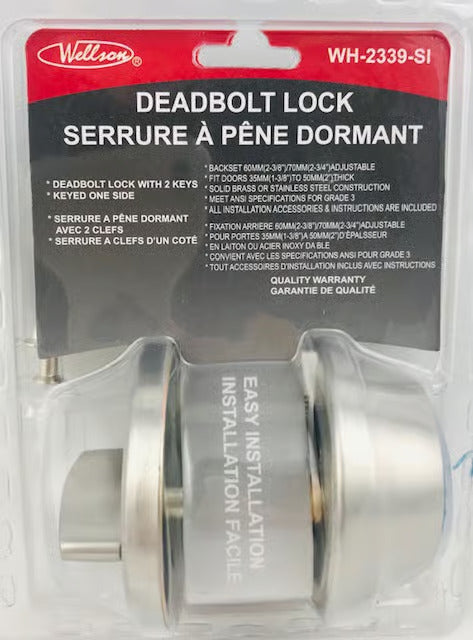 WELLSON Deadbolt Lock With 2 Keys (Silver) - WH-2339-SI