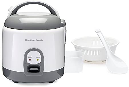 Rice Cooker with Rinse/Steam Basket (8 Cups Cooked), White 37508