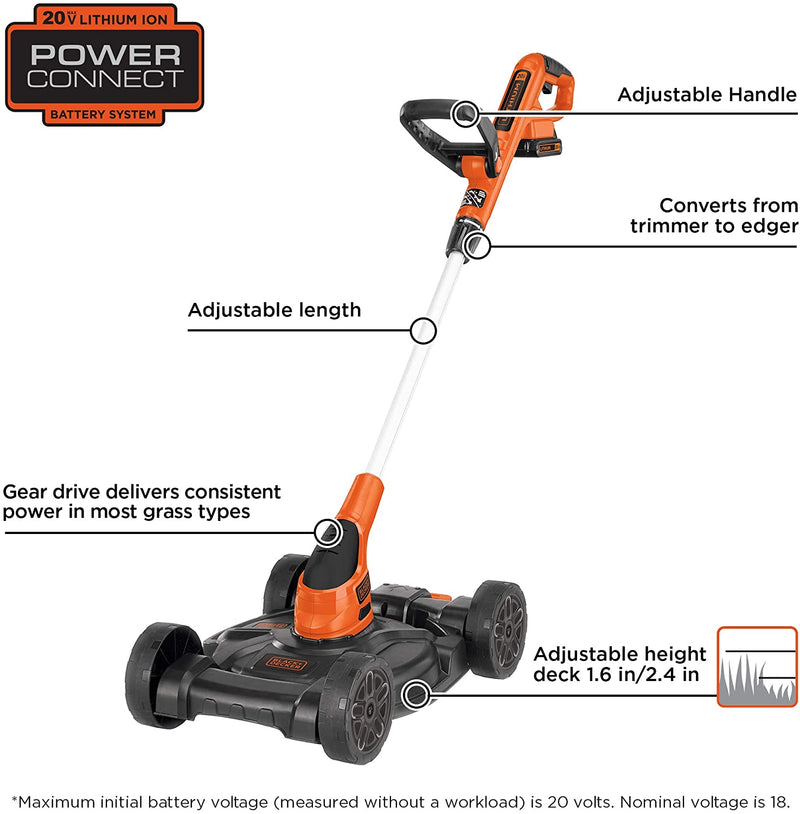 BLACK & DECKER || 12" Lithium Cordless 3-in-1 Trimmer/Edger and Mower, 20-volt [REFURBISHED] - Home Essentials Clearance